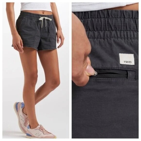 Vuori Ripstop Gray organic cotton raw hem pull on drawstring waist short Sz S - Picture 1 of 7